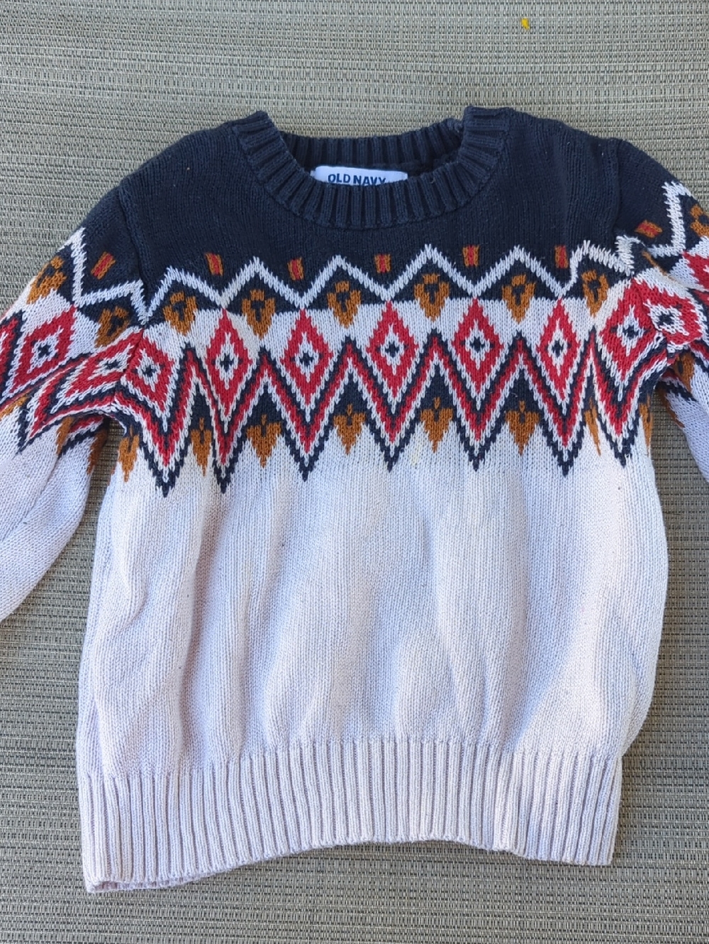 Old Navy Fair Isle Knit Sweater -3T Unisex Navy, Cream & Red